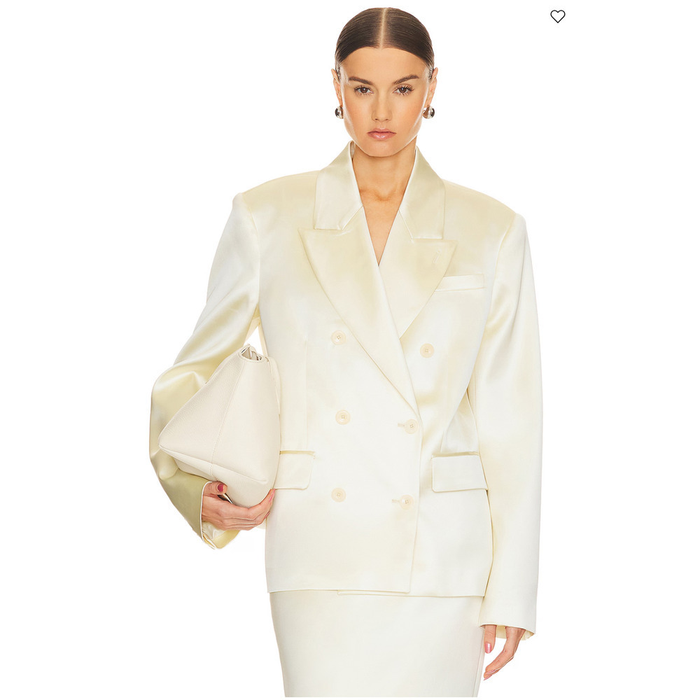 REVOLVE Double-Breasted Satin Cream Blazer